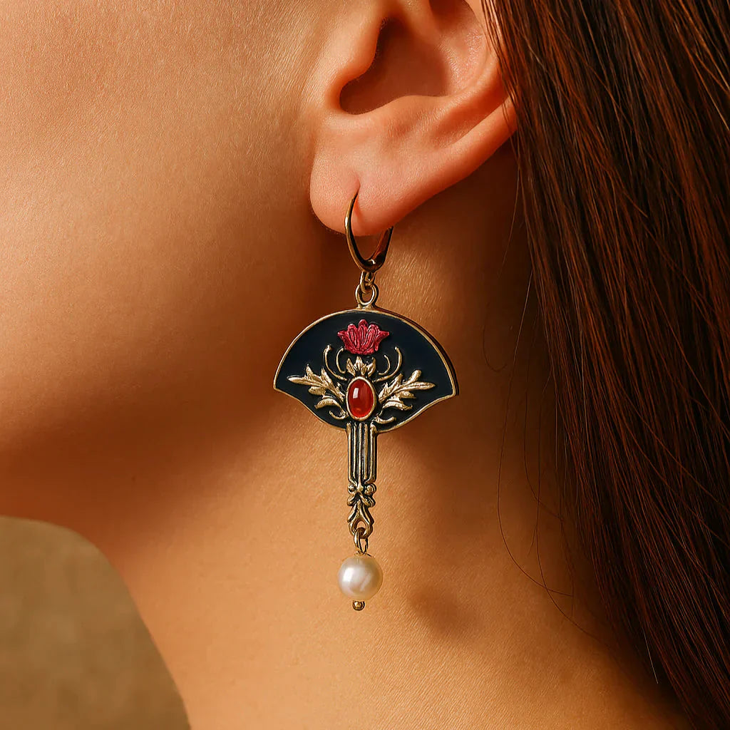 Pendientes de Perla Roja Vintage