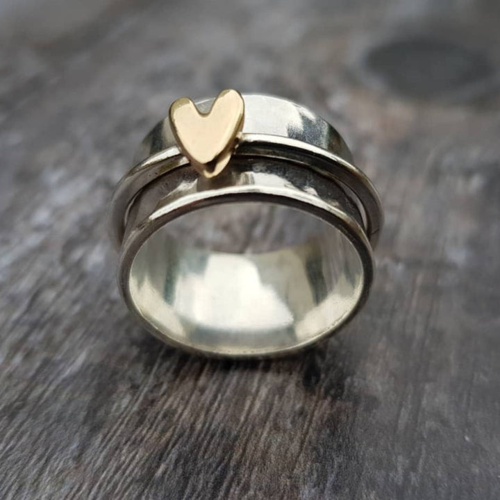 Anillo de Plata Corazón Dorado