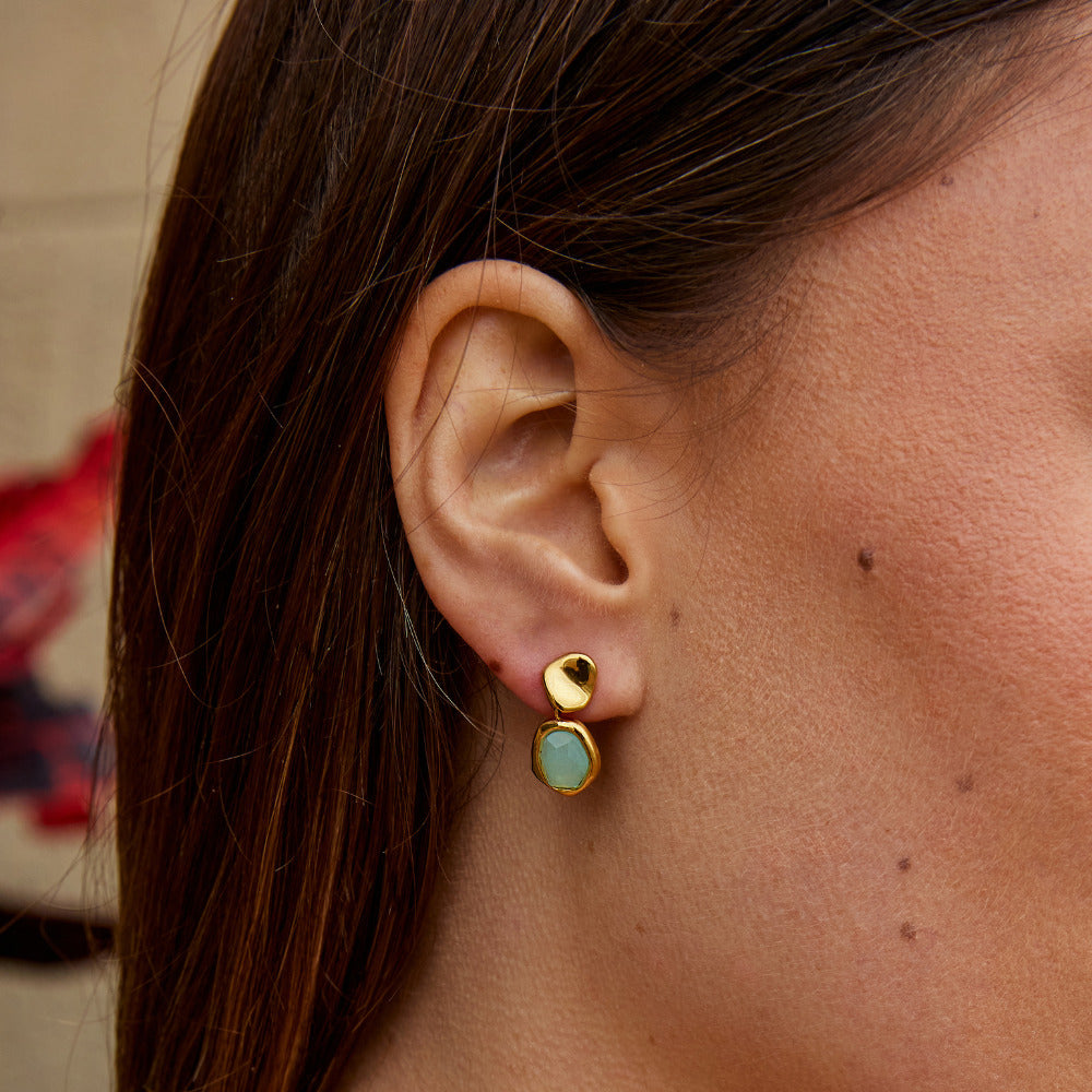 Pendientes de gota de oro y aguamarina