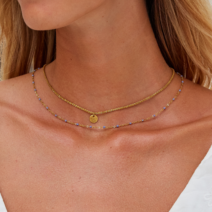 Collar de cuentas de moneda de oro en capas Lia