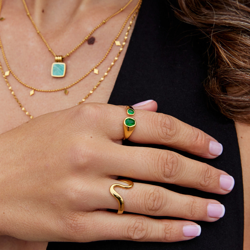 Anillo Envoltura de Esmeralda Verde Vintage