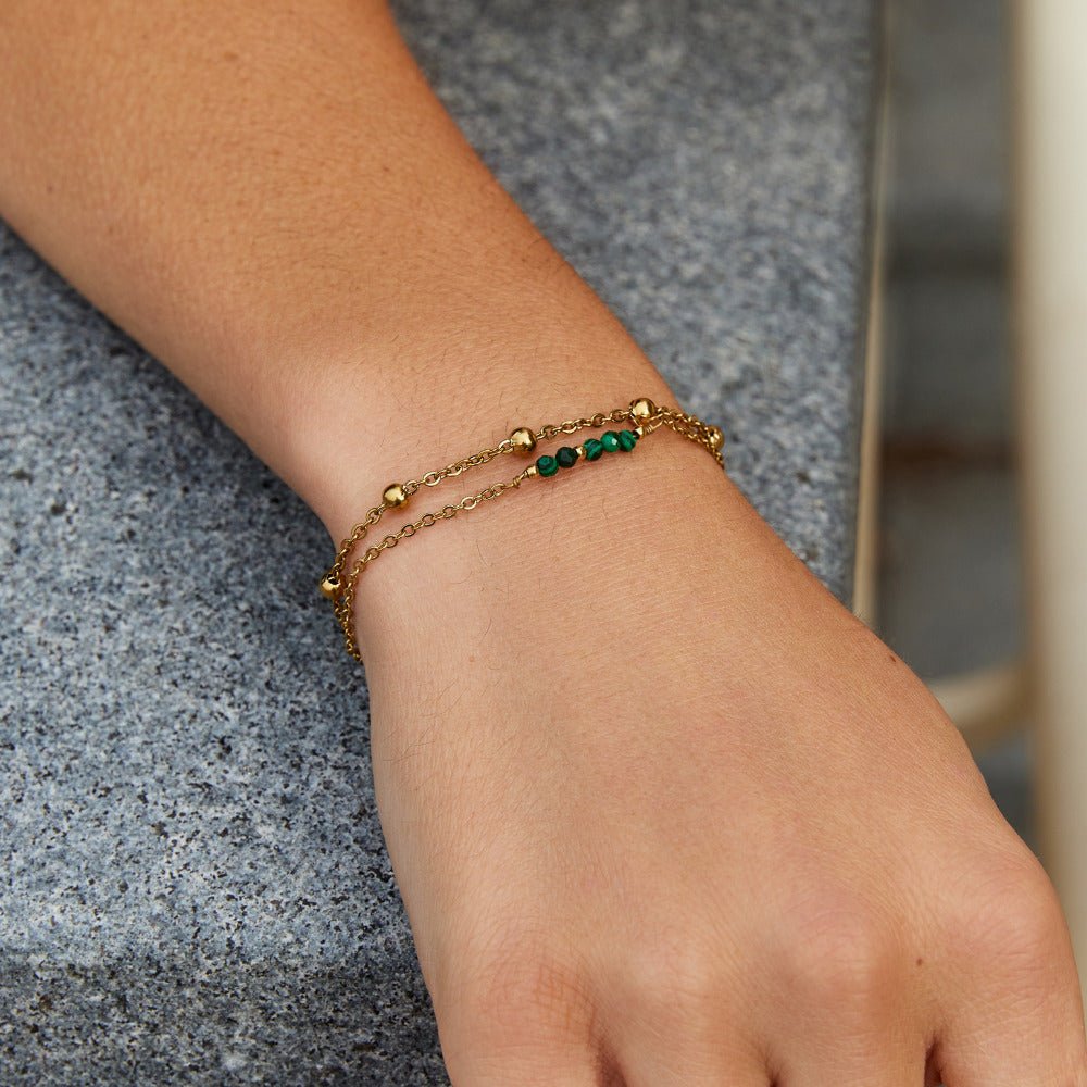 Pulsera de cuentas de malaquita verde Alfa