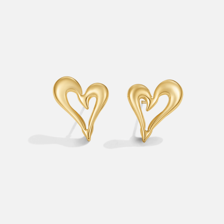 Pendientes de Stud en Forma de Corazón Dorado Celine