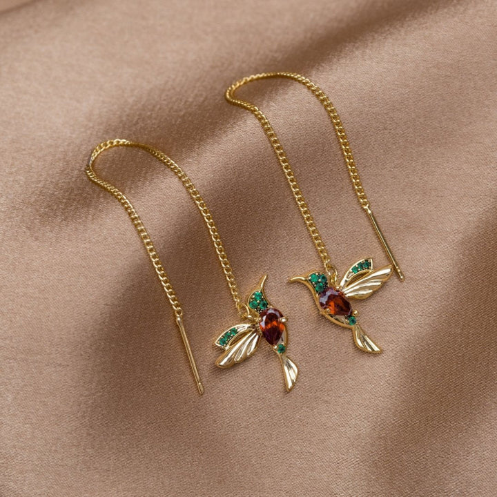 Pendientes de Borlas con Colibrí de Cristal