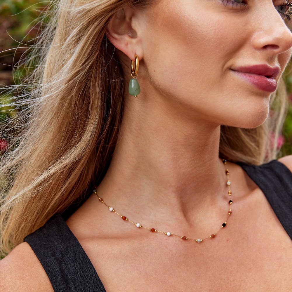 Pendientes de Piedra en Forma de Gota Verde Bosque