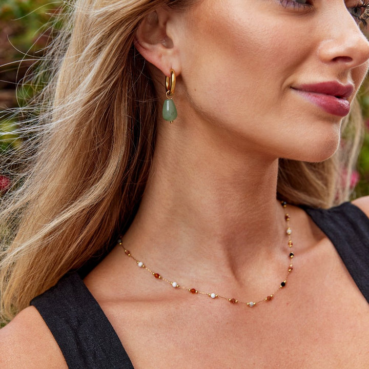 Pendientes de Piedra en Forma de Gota Verde Bosque