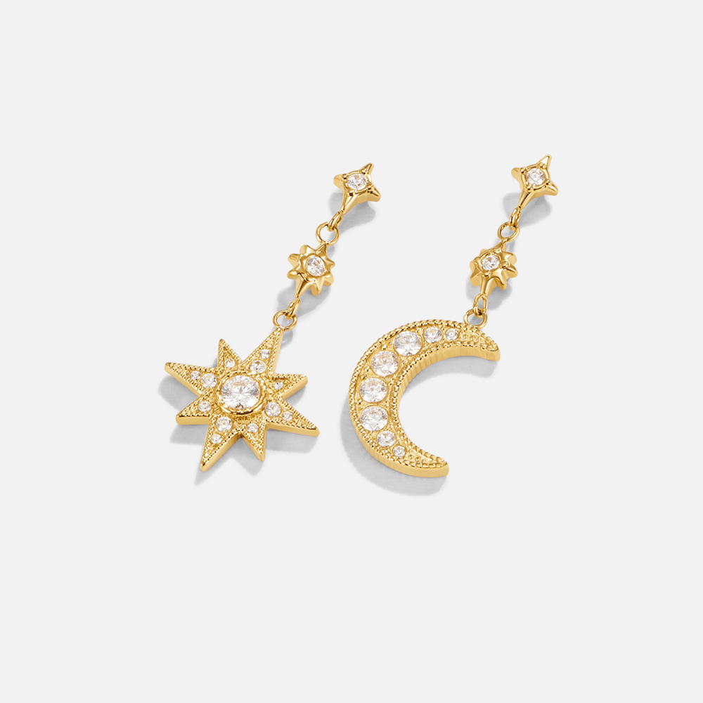 Pendientes de Cristal Dorado en Forma de Luna y Estrella