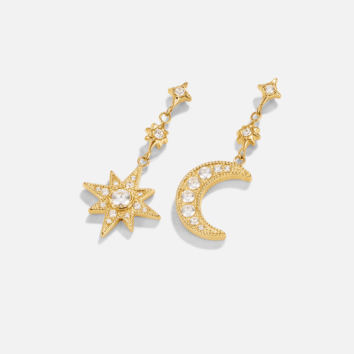 Pendientes de Cristal Dorado en Forma de Luna y Estrella