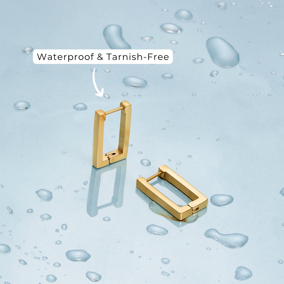 Pendientes de aro rectangulares dorados