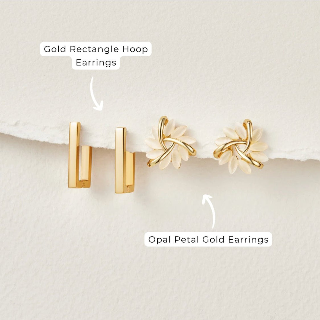 Pendientes de aro rectangulares dorados
