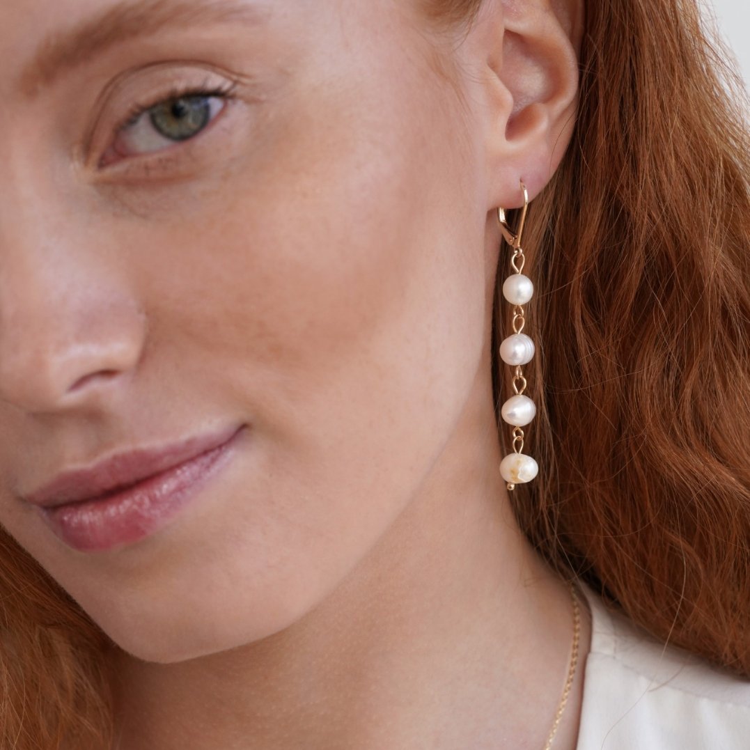 Pendientes de Perlas de Agua Dulce Doradas