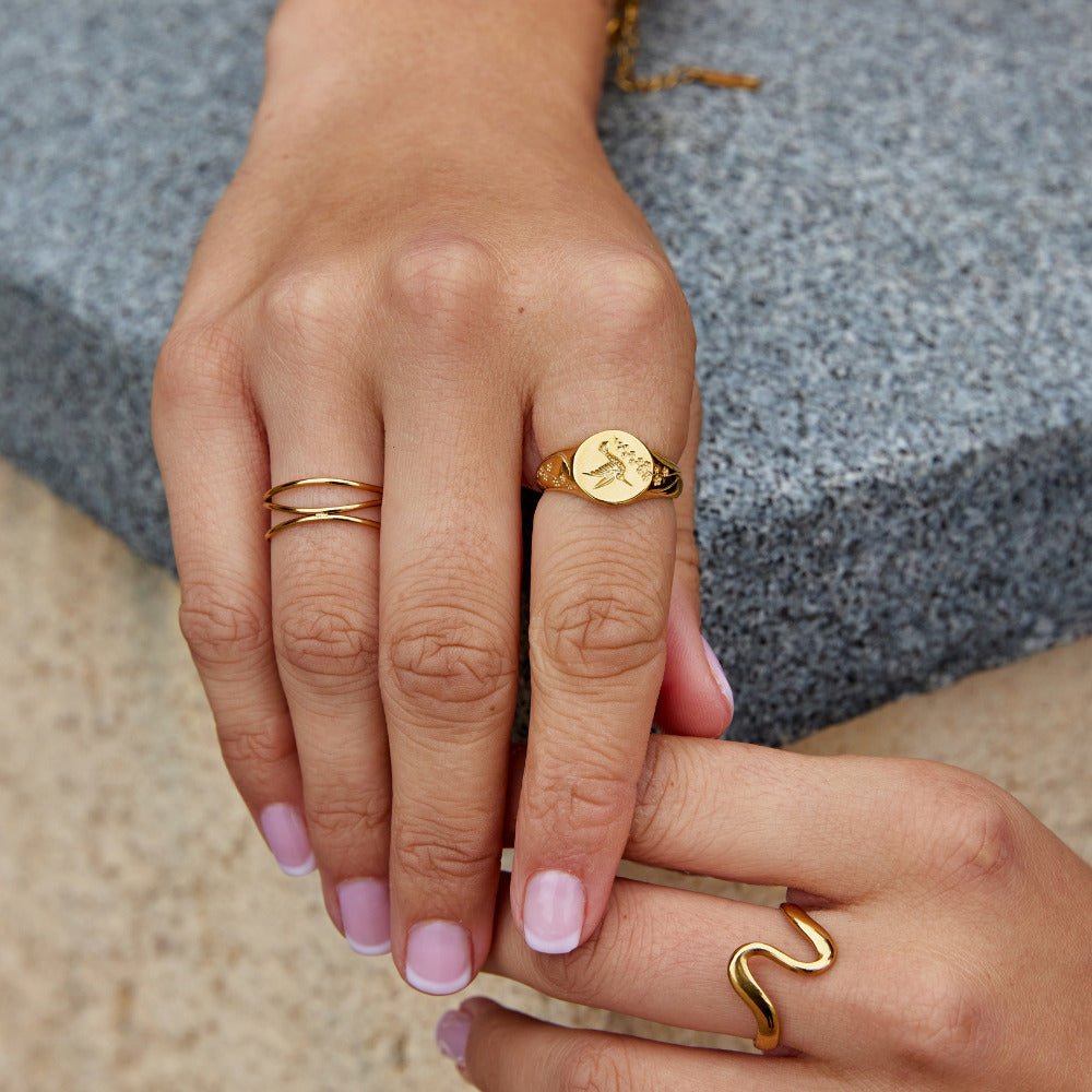 Anillo Signet de Colibrí Dorado