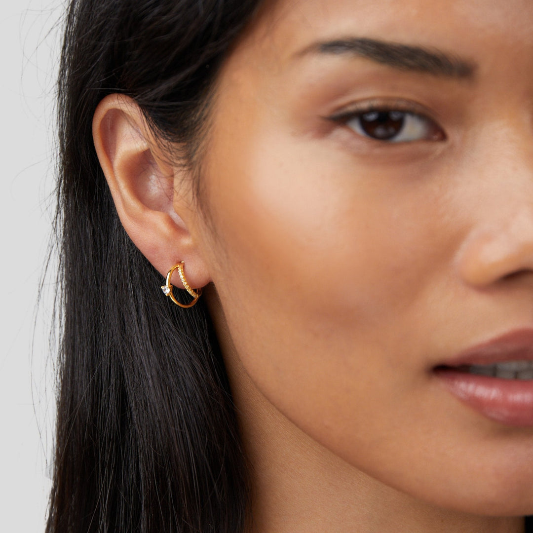 Pendientes de Aro de Oro con Cristales en Capas