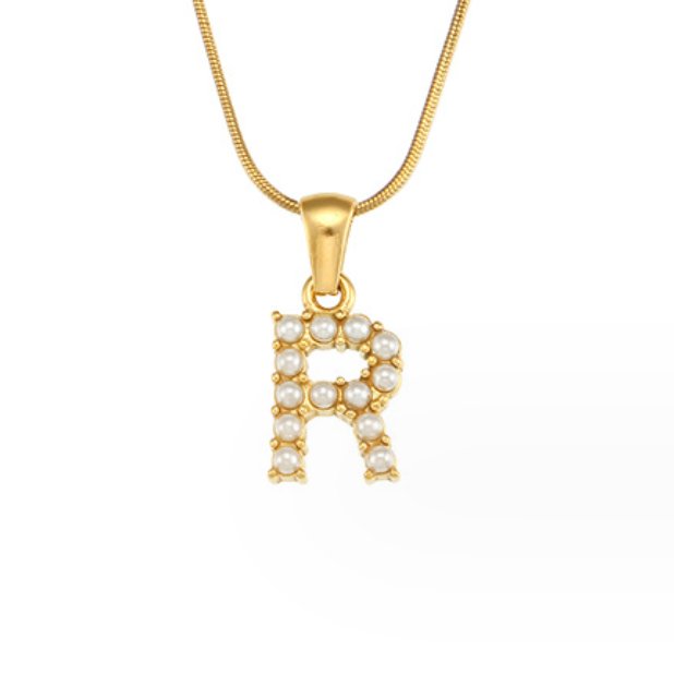 Collar con Charm de Perla en Letra