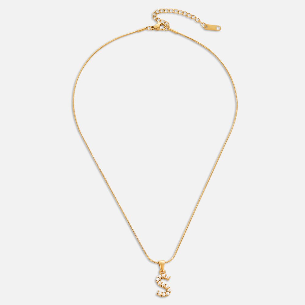 Collar con Charm de Perla en Letra