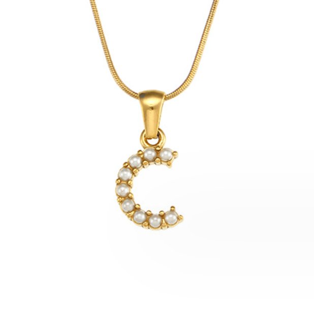 Collar con Charm de Perla en Letra