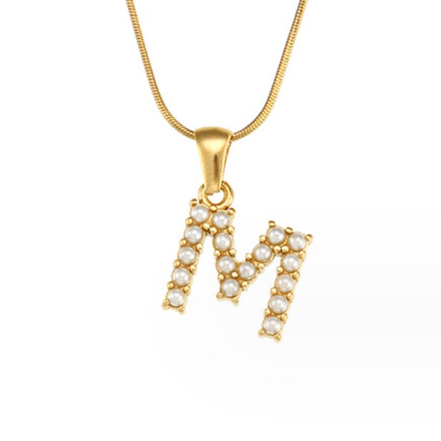 Collar con Charm de Perla en Letra