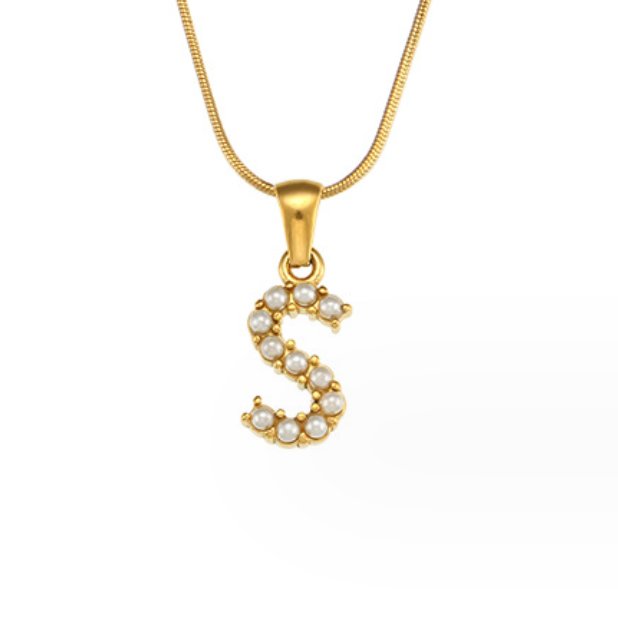 Collar con Charm de Perla en Letra