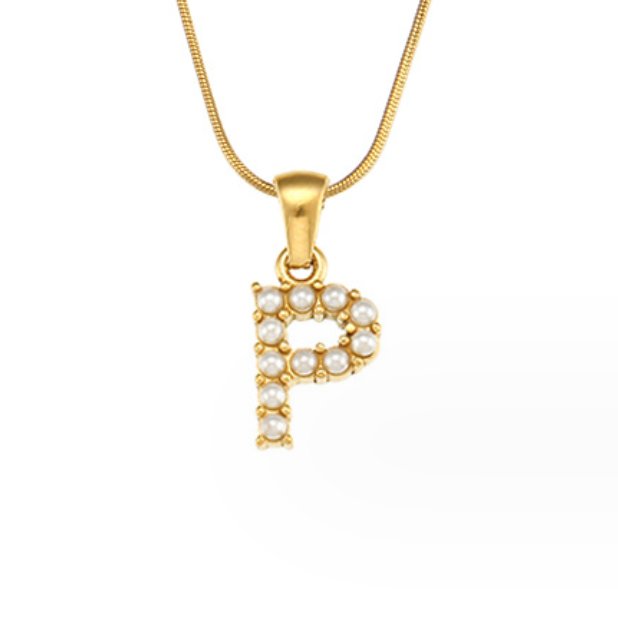 Collar con Charm de Perla en Letra