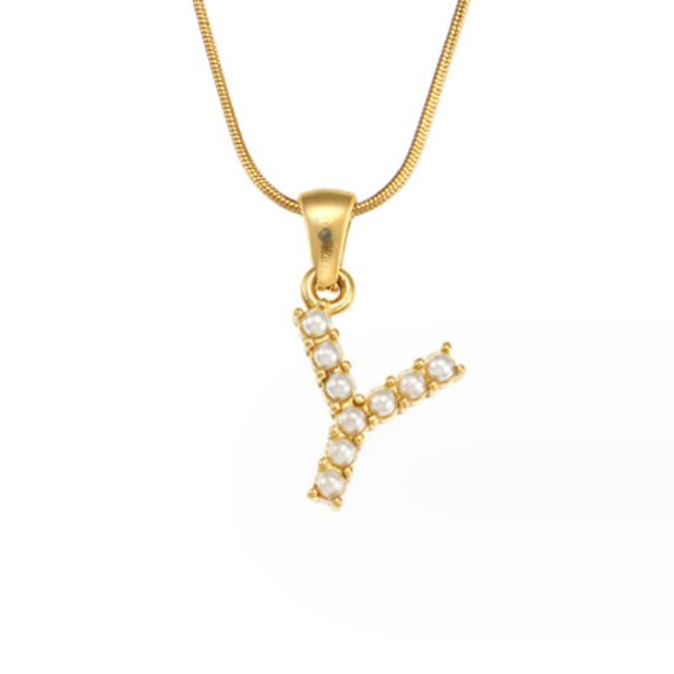 Collar con Charm de Perla en Letra