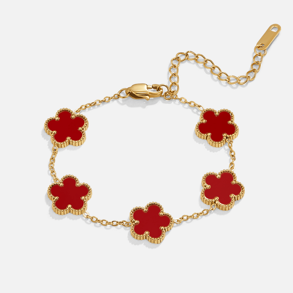 Pulsera de Hoja de Trébol Rojo de la Suerte
