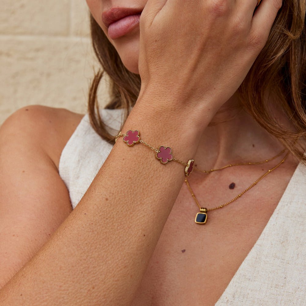 Pulsera de Hoja de Trébol Rojo de la Suerte