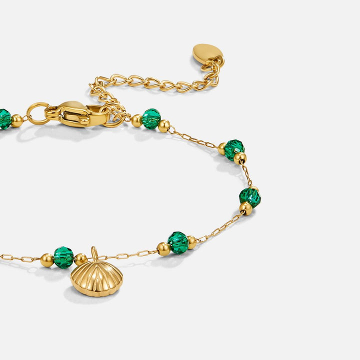 Pulsera de Concha Dorada Nerissa y Perlas Verdes
