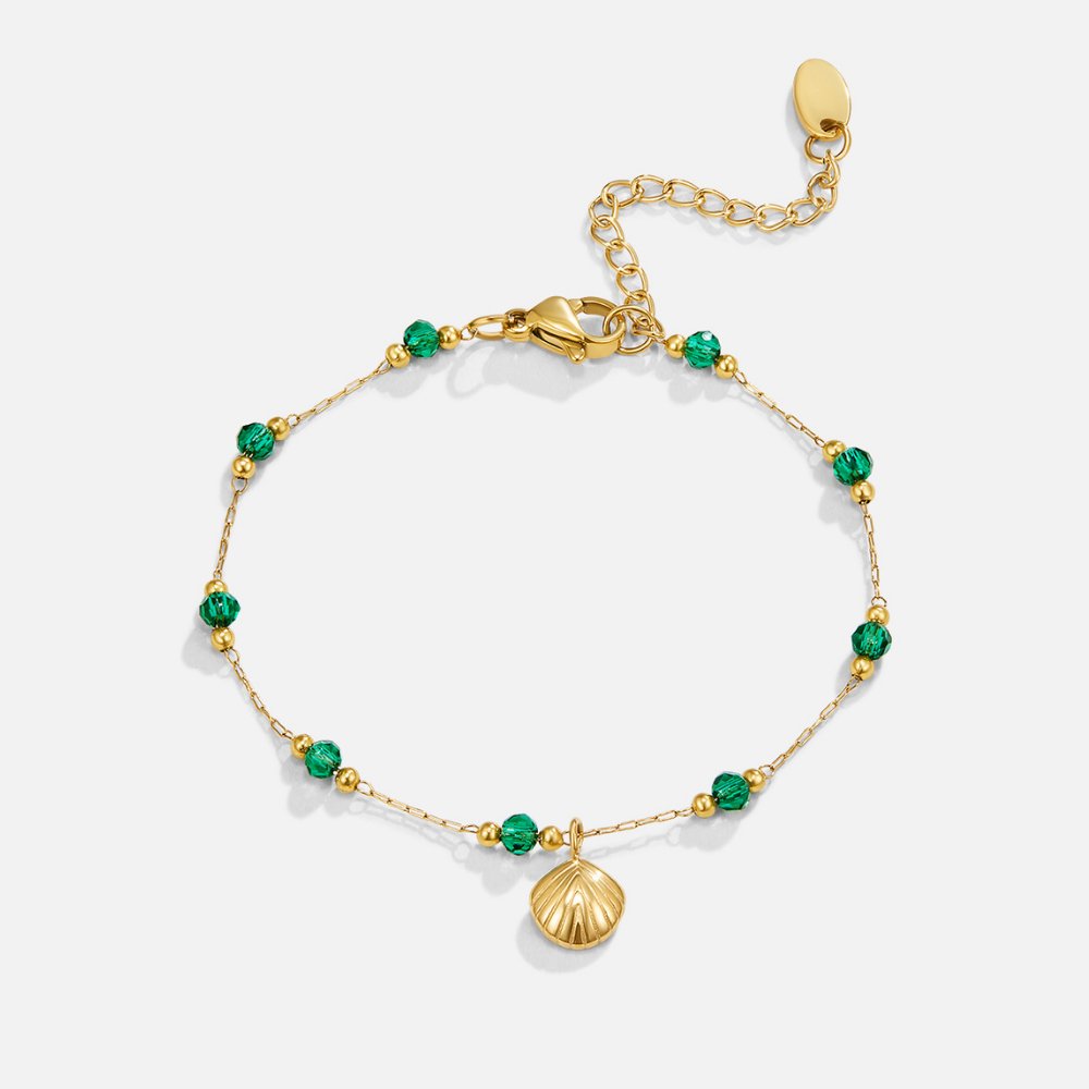 Pulsera de Concha Dorada Nerissa y Perlas Verdes