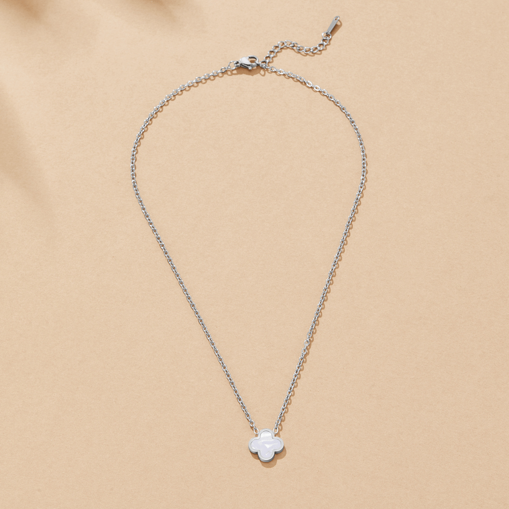 Collar de Trébol Blanco Plateado