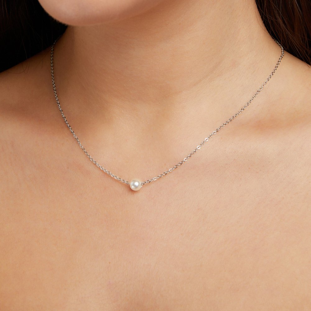 Collar de Perlas de Plata Solitaire