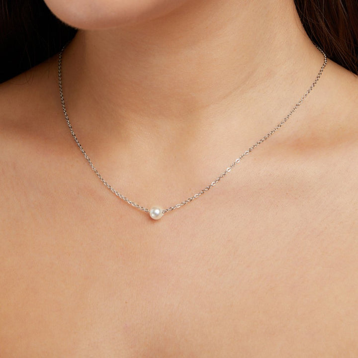 Collar de Perlas de Plata Solitaire