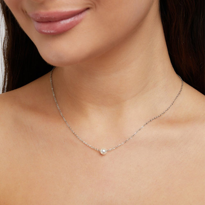 Collar de Perlas de Plata Solitaire