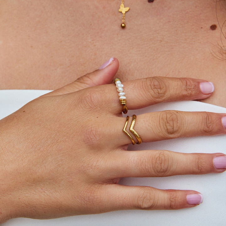 Anillo de Perla de Agua Dulce Clásico Retorcido