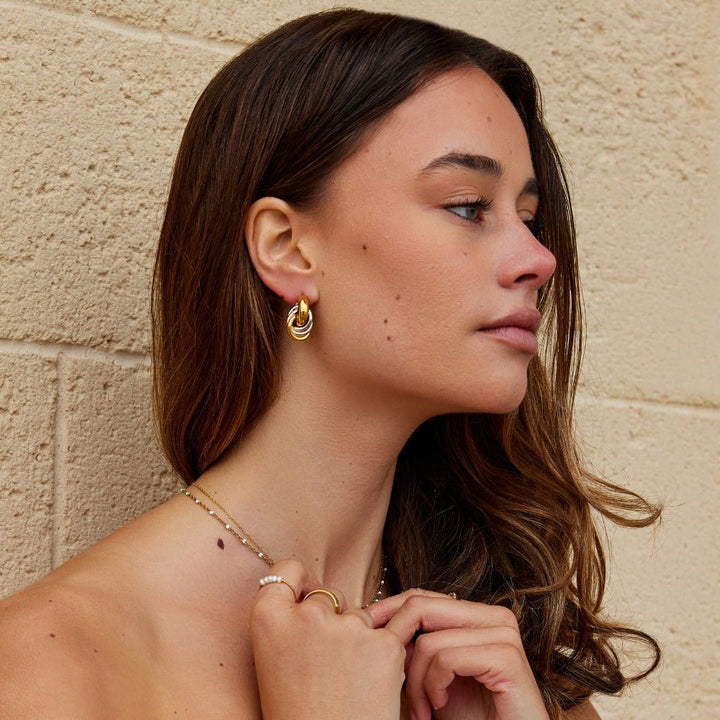 Pendientes de Aro Trenzados de Tres Tonos