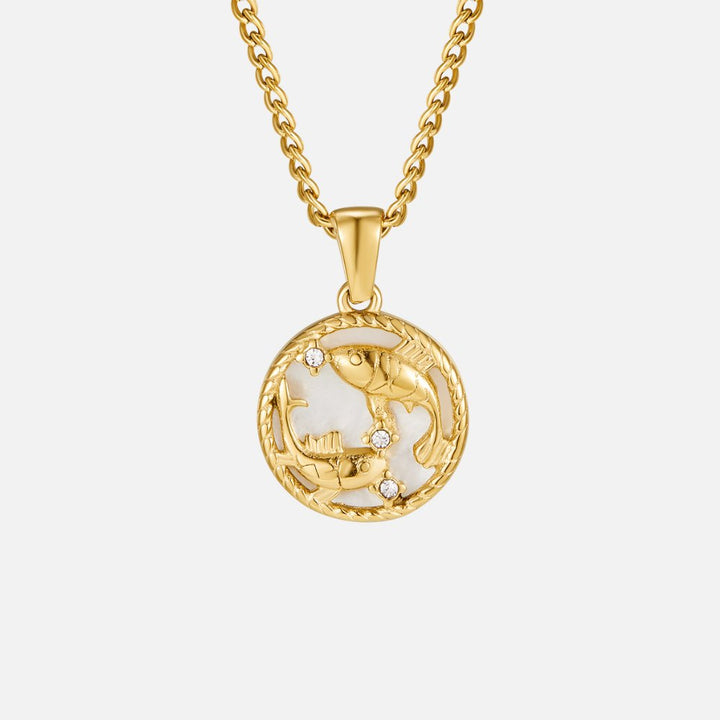 Collar de Moneda del Zodiaco con Concha Blanca