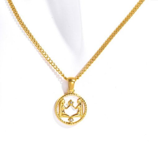 Collar de Moneda del Zodiaco con Concha Blanca