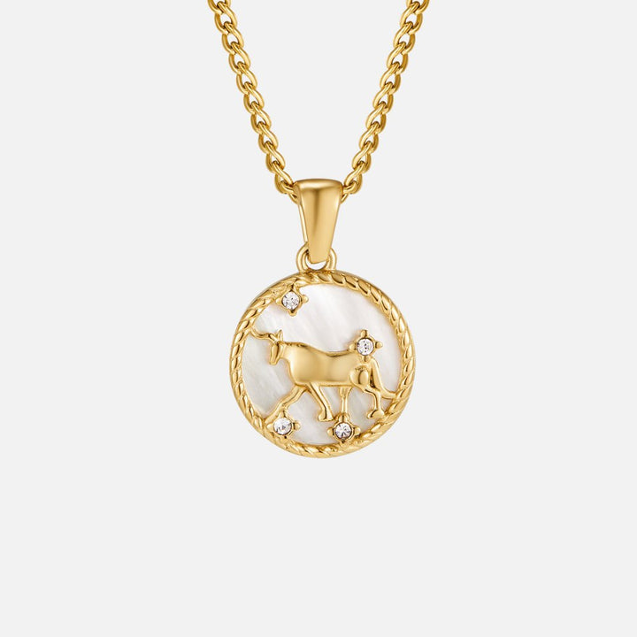 Collar de Moneda del Zodiaco con Concha Blanca