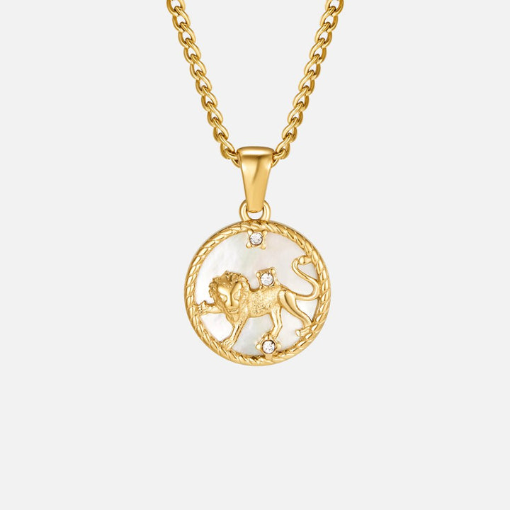 Collar de Moneda del Zodiaco con Concha Blanca
