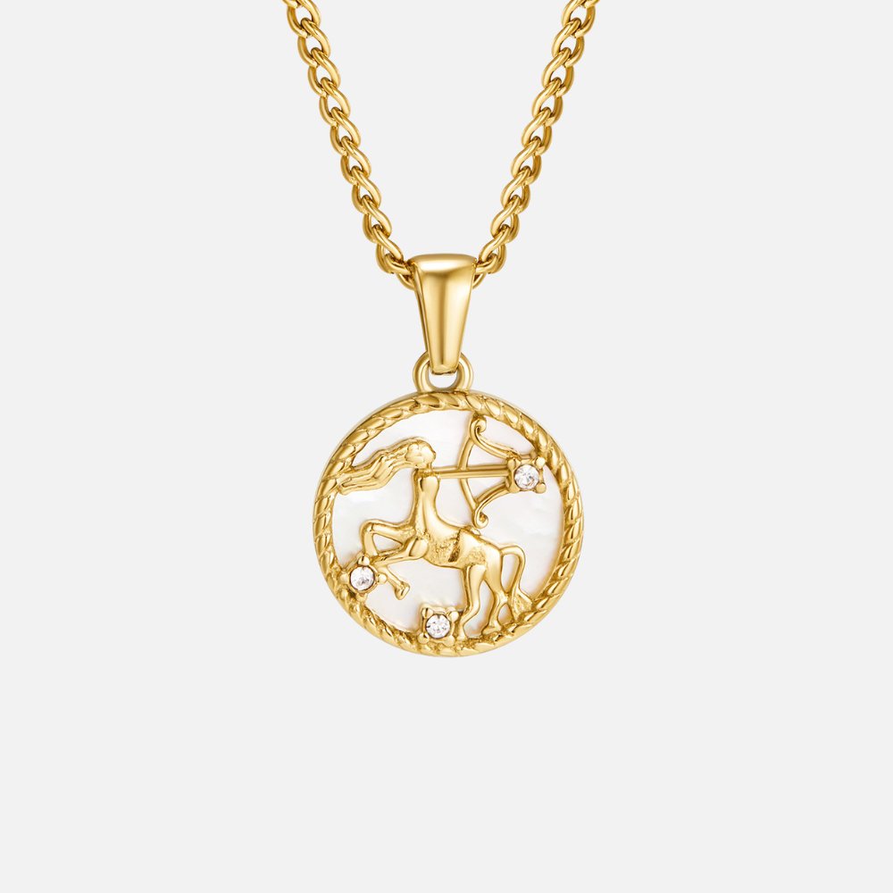 Collar de Moneda del Zodiaco con Concha Blanca
