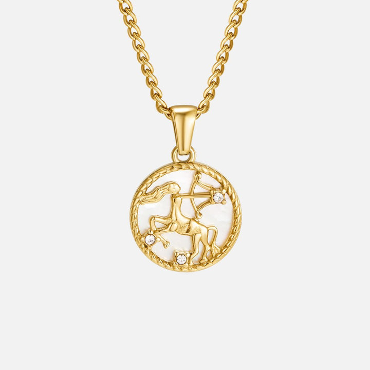 Collar de Moneda del Zodiaco con Concha Blanca