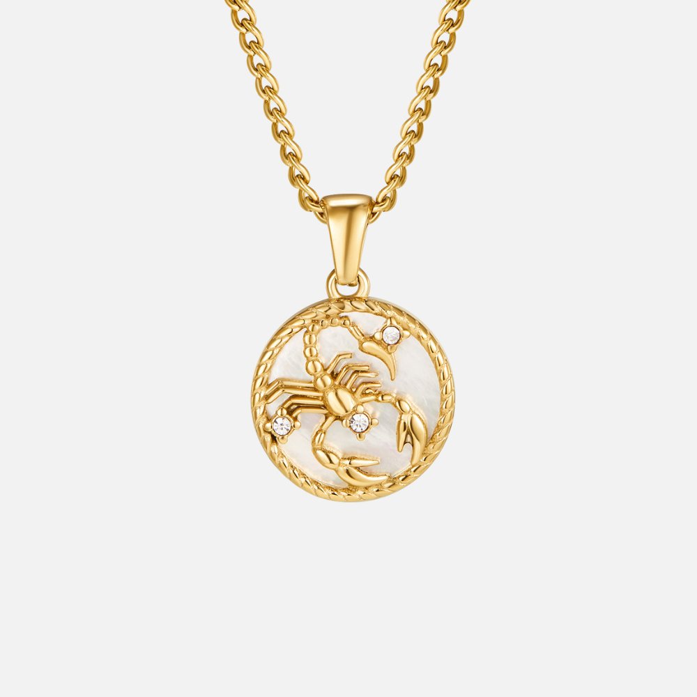 Collar de Moneda del Zodiaco con Concha Blanca