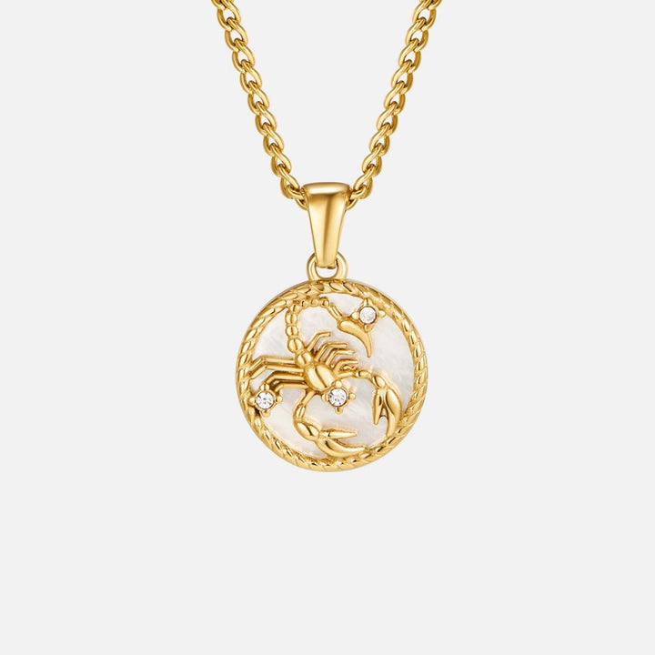 Collar de Moneda del Zodiaco con Concha Blanca