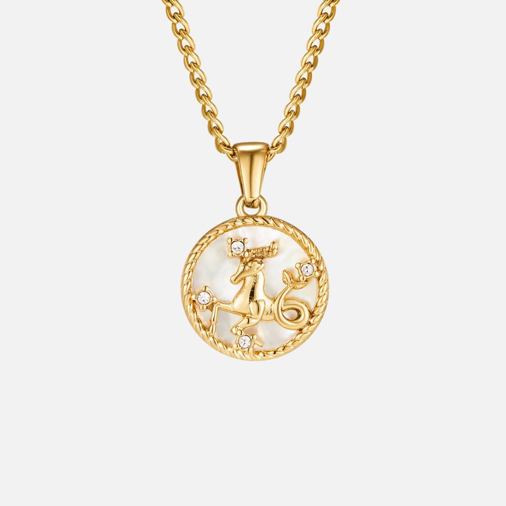 Collar de Moneda del Zodiaco con Concha Blanca
