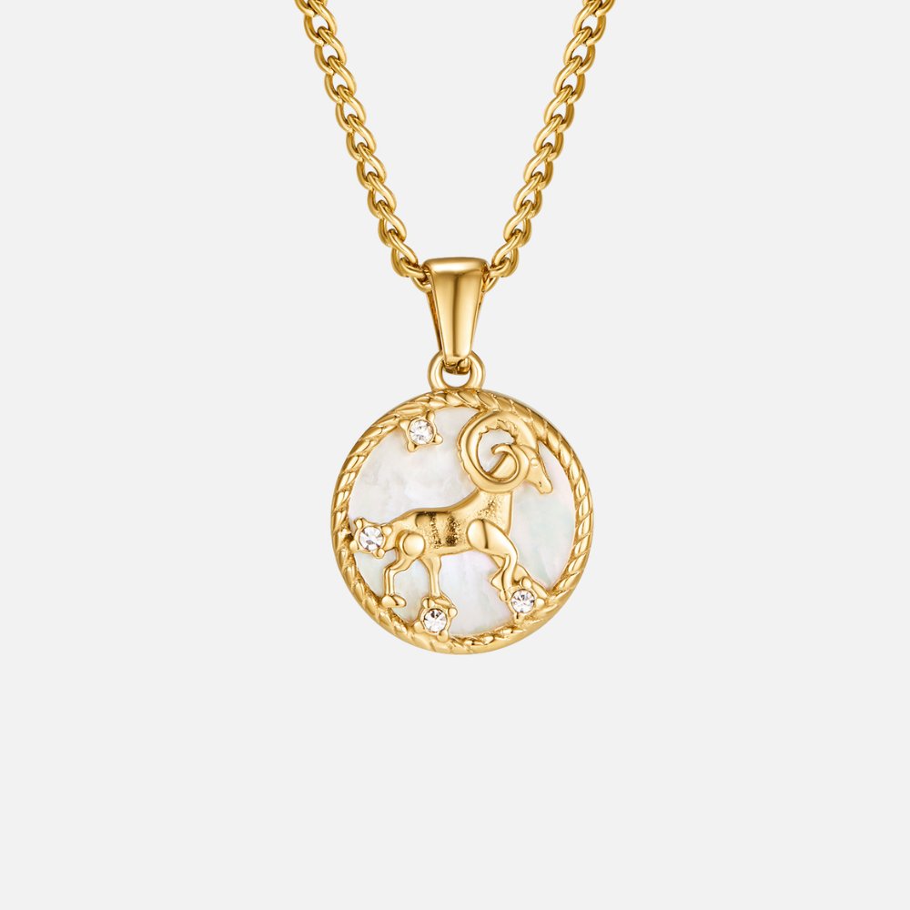 Collar de Moneda del Zodiaco con Concha Blanca