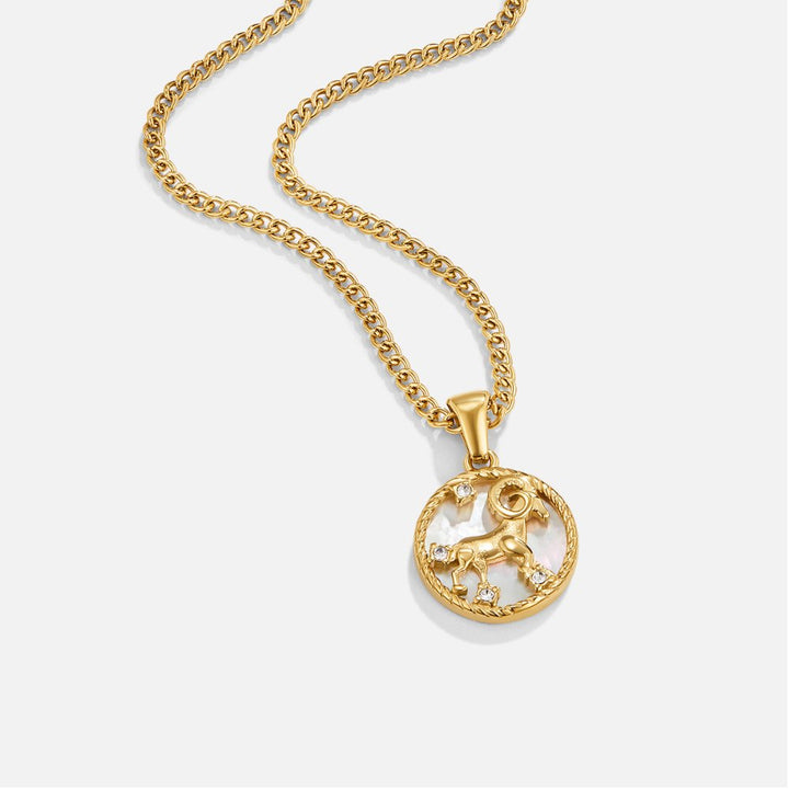 Collar de Moneda del Zodiaco con Concha Blanca