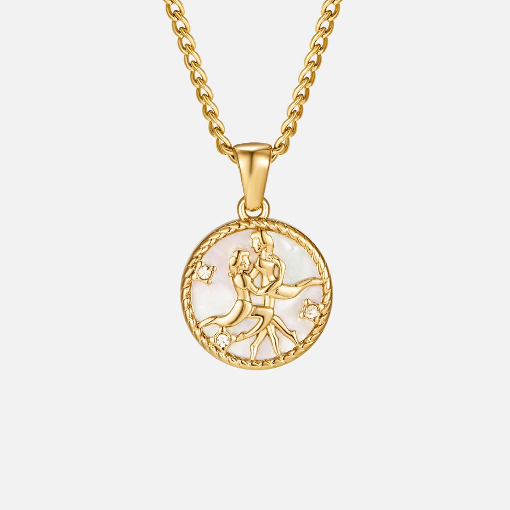 Collar de Moneda del Zodiaco con Concha Blanca