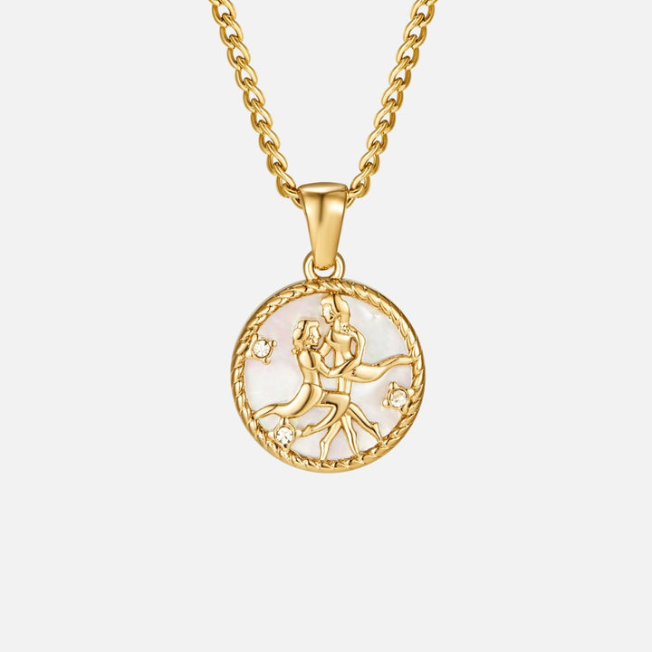 Collar de Moneda del Zodiaco con Concha Blanca