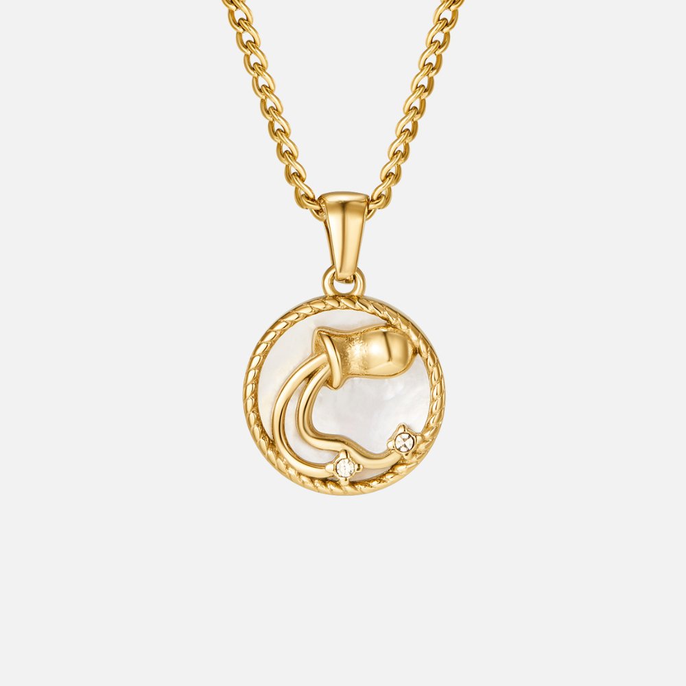 Collar de Moneda del Zodiaco con Concha Blanca