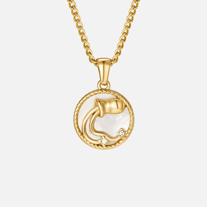 Collar de Moneda del Zodiaco con Concha Blanca